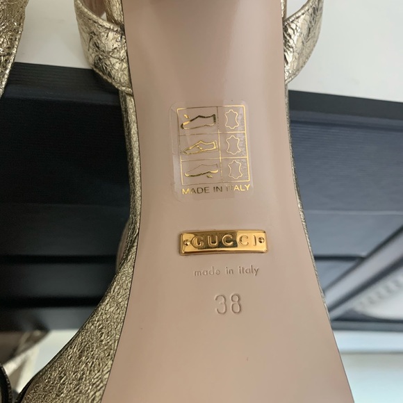 Gucci Gold Marmont Double G Platform Sandals - Picture 10 of 11